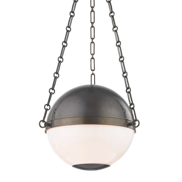 Sphere No.2 2 Light Small Pendant, Distressed Bronze Body, Opal Shade