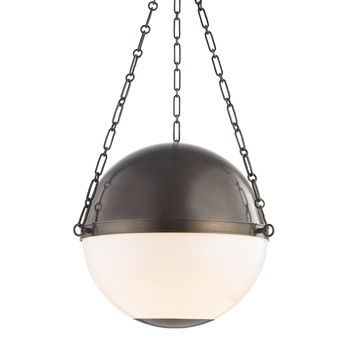Sphere No.2 3 Light Large Pendant, Distressed Bronze Body, Opal Shade