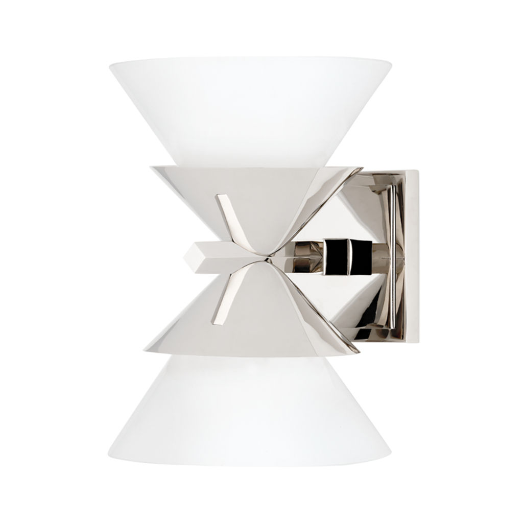 Stillwell 2 Light Wall Sconce, Polished Nickel Body, Opal Shade