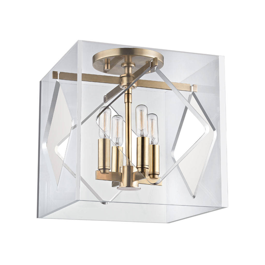 Travis 4 Light Flush Mount, Aged Bronze Body, Clear Shade