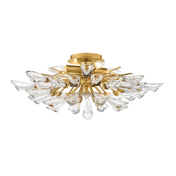Tulip 4 Light Semi Flush, Gold Leaf Body, Clear Shade