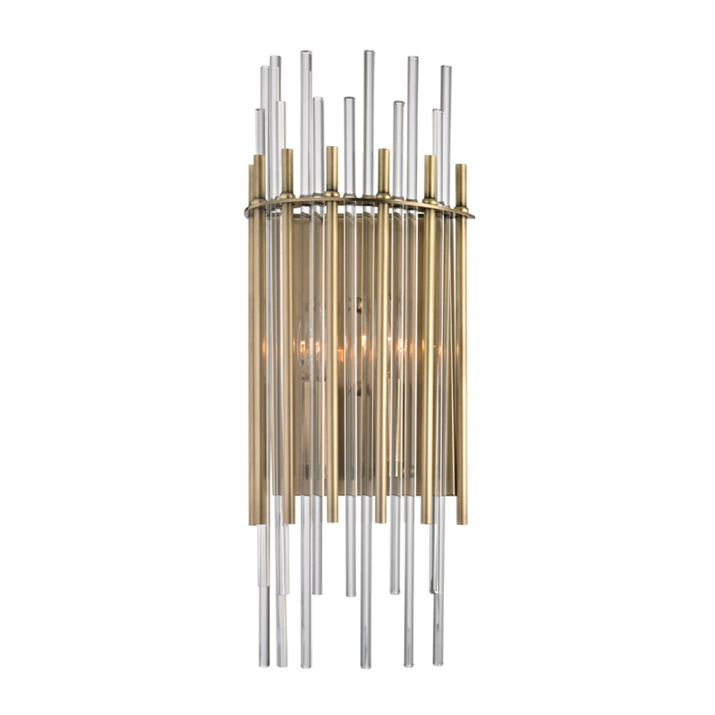 Wallis 2 Light Wall Sconce, Aged Bronze Body, Clear Shade