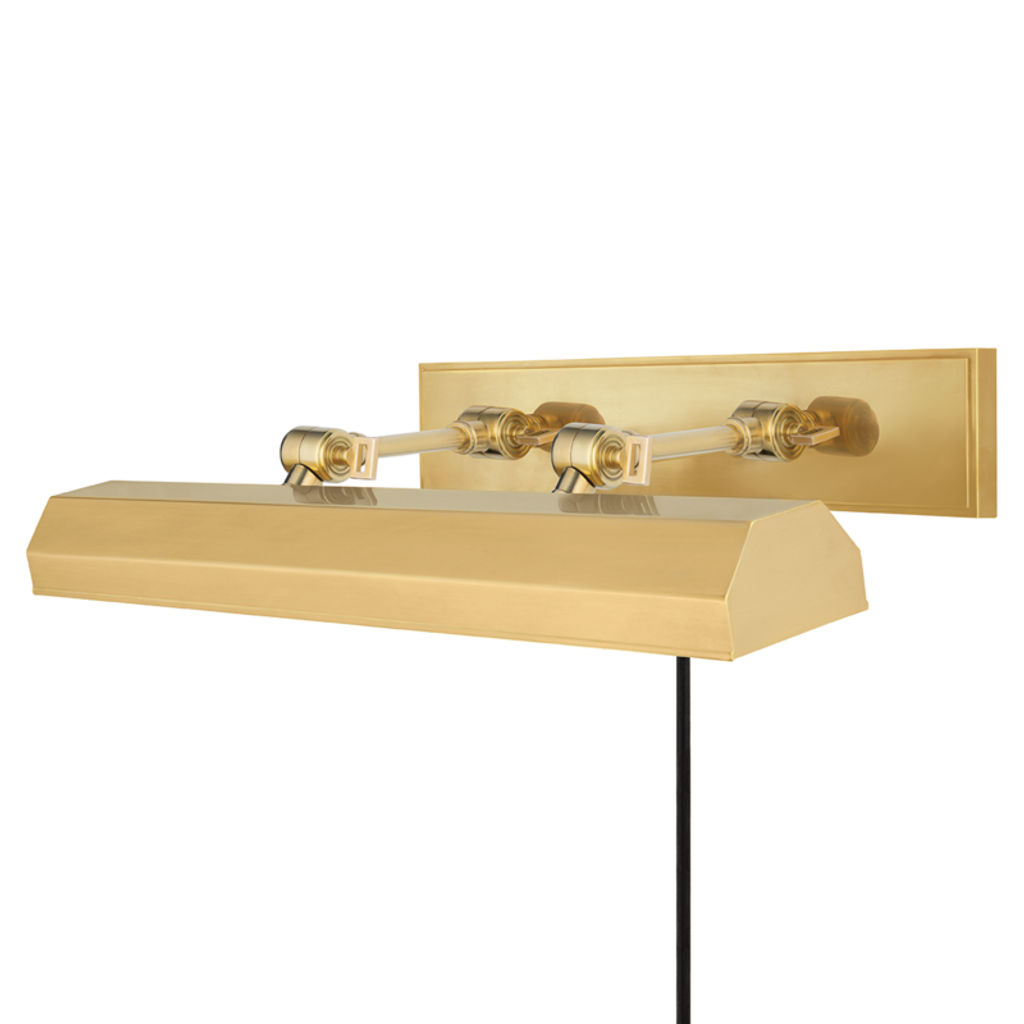 Woodbury 3 Light Picture Light With Plug, Aged Bronze Body, Aged Brass Shade