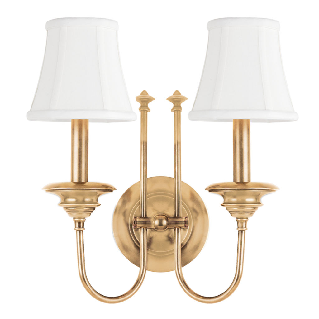 Yorktown 2 Light Wall Sconce, Aged Bronze Body, Off White Shade