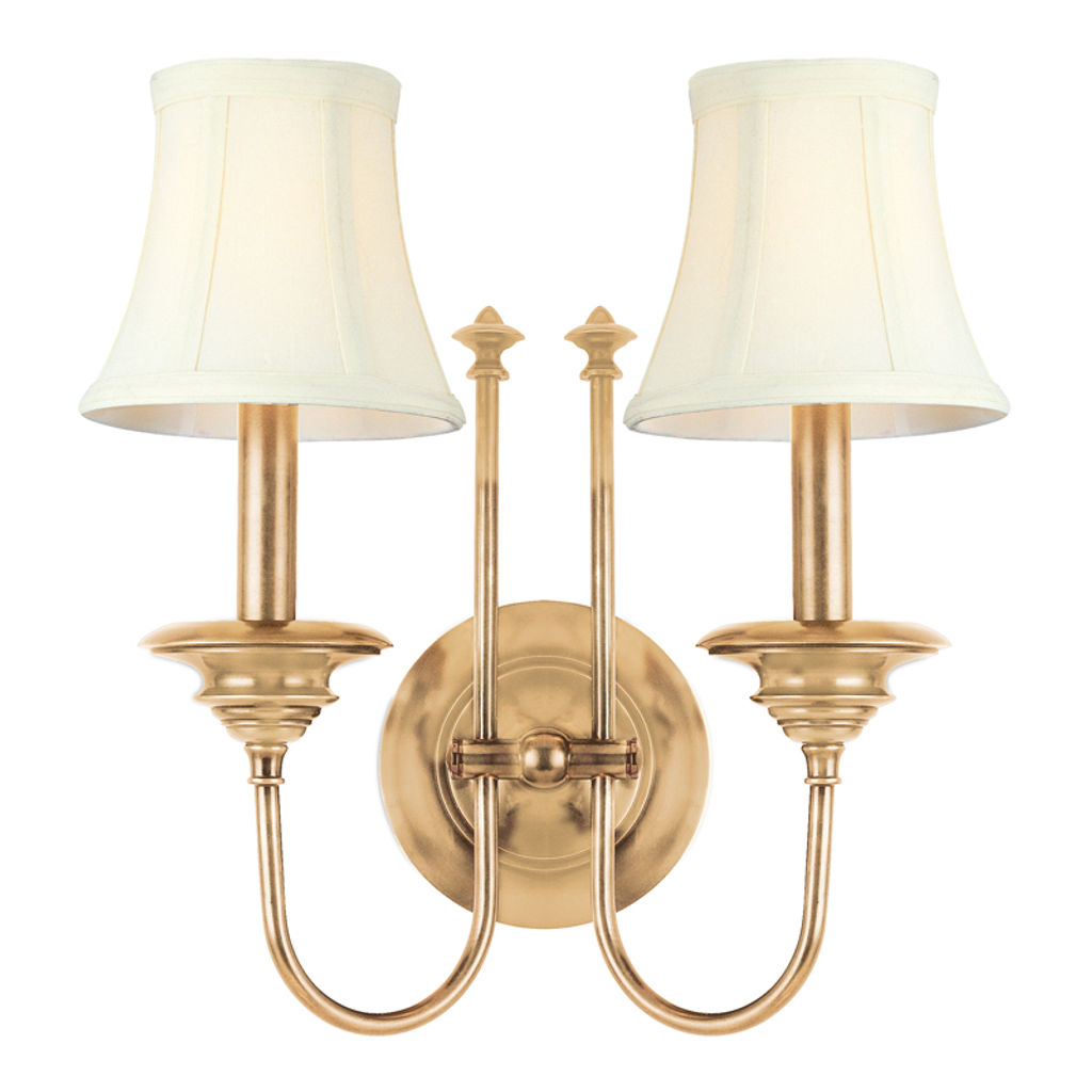 Yorktown 2 Light Wall Sconce, Aged Bronze Body, Off White Shade