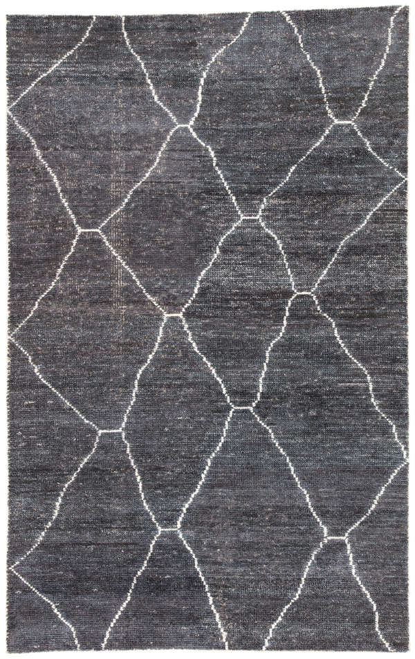 Handmade Geometric Dark Gray/ Blue Area Rug (5'X8')