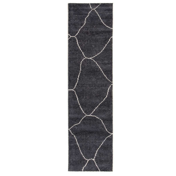 Carmine Handmade Geometric Dark Gray/ Blue Runner Rug (2'6"X10')