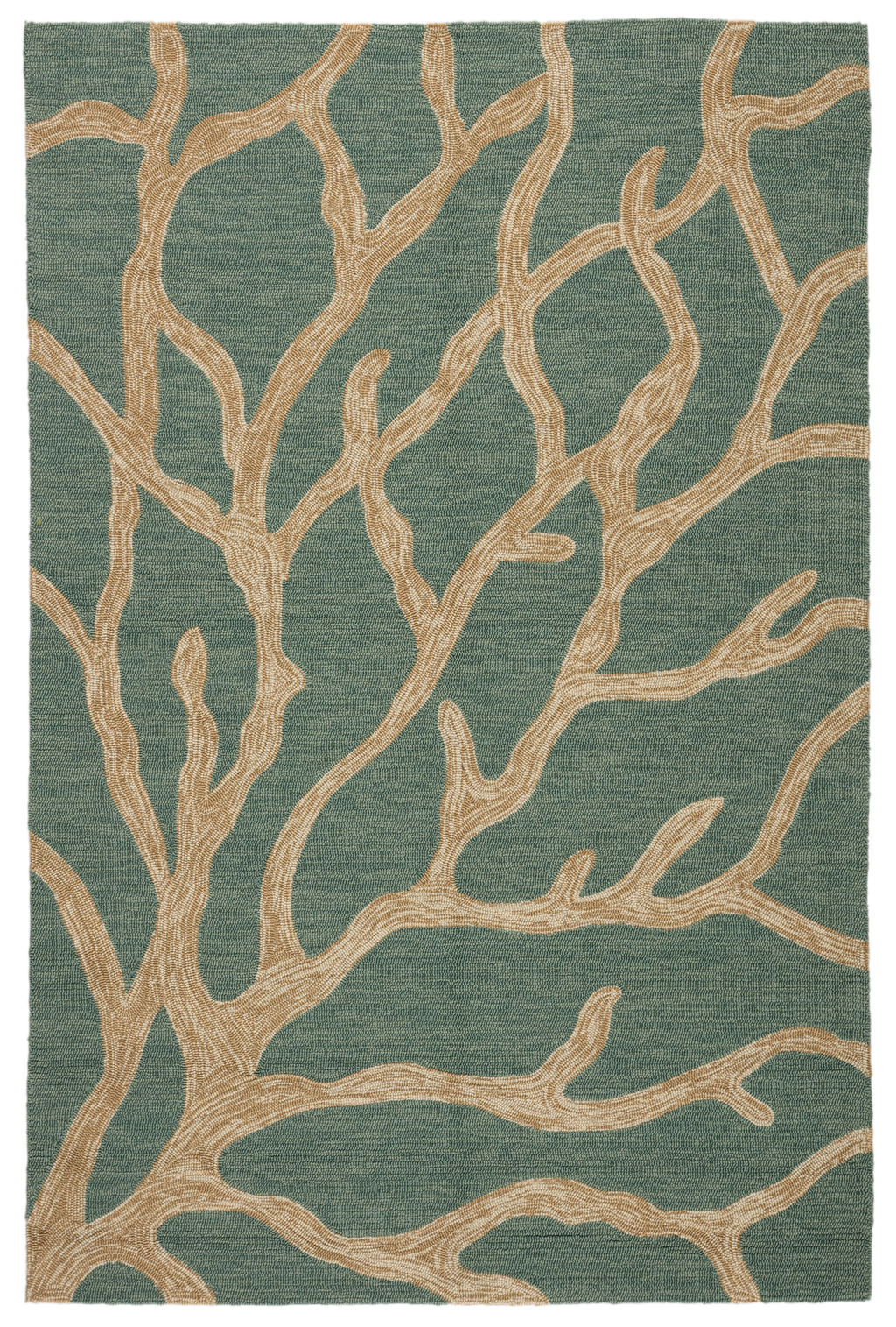 Coral Indoor/ Outdoor Abstract Teal/ Tan Area Rug (5'X7'6")