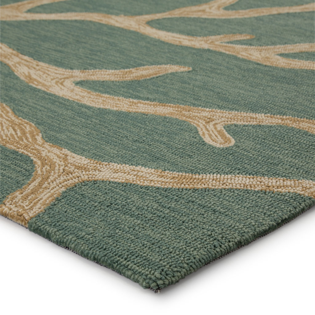 Coral Indoor/ Outdoor Abstract Teal/ Tan Area Rug (5'X7'6")