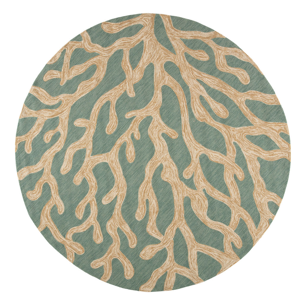 Preview image for Jaipur Living Coral Indoor/ Outdoor Abstract Teal/ Tan Round Area Rug (8'X8')
