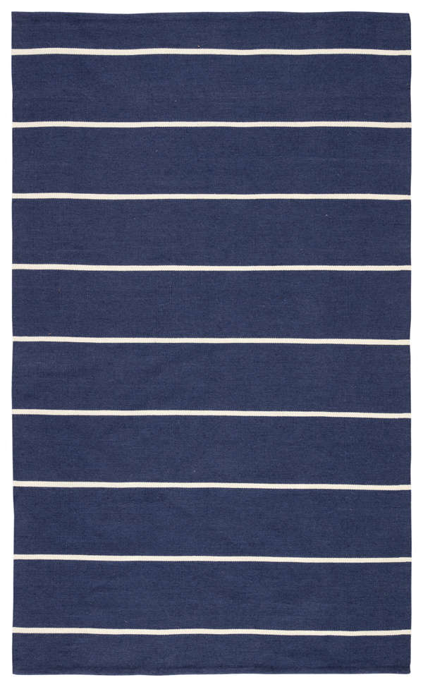 Indoor/ Outdoor Stripe Dark Blue/ Ivory Area Rug (7'6"X9'6")