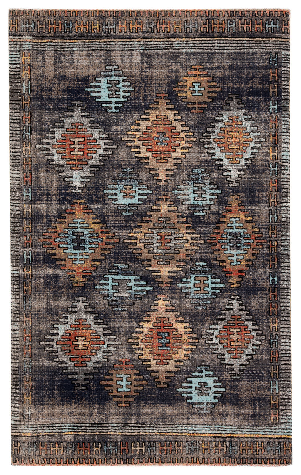 Preview image for Jaipur Living Dez Indoor/ Outdoor Tribal Blue/ Orange Area Rug (5'3"X7'6")