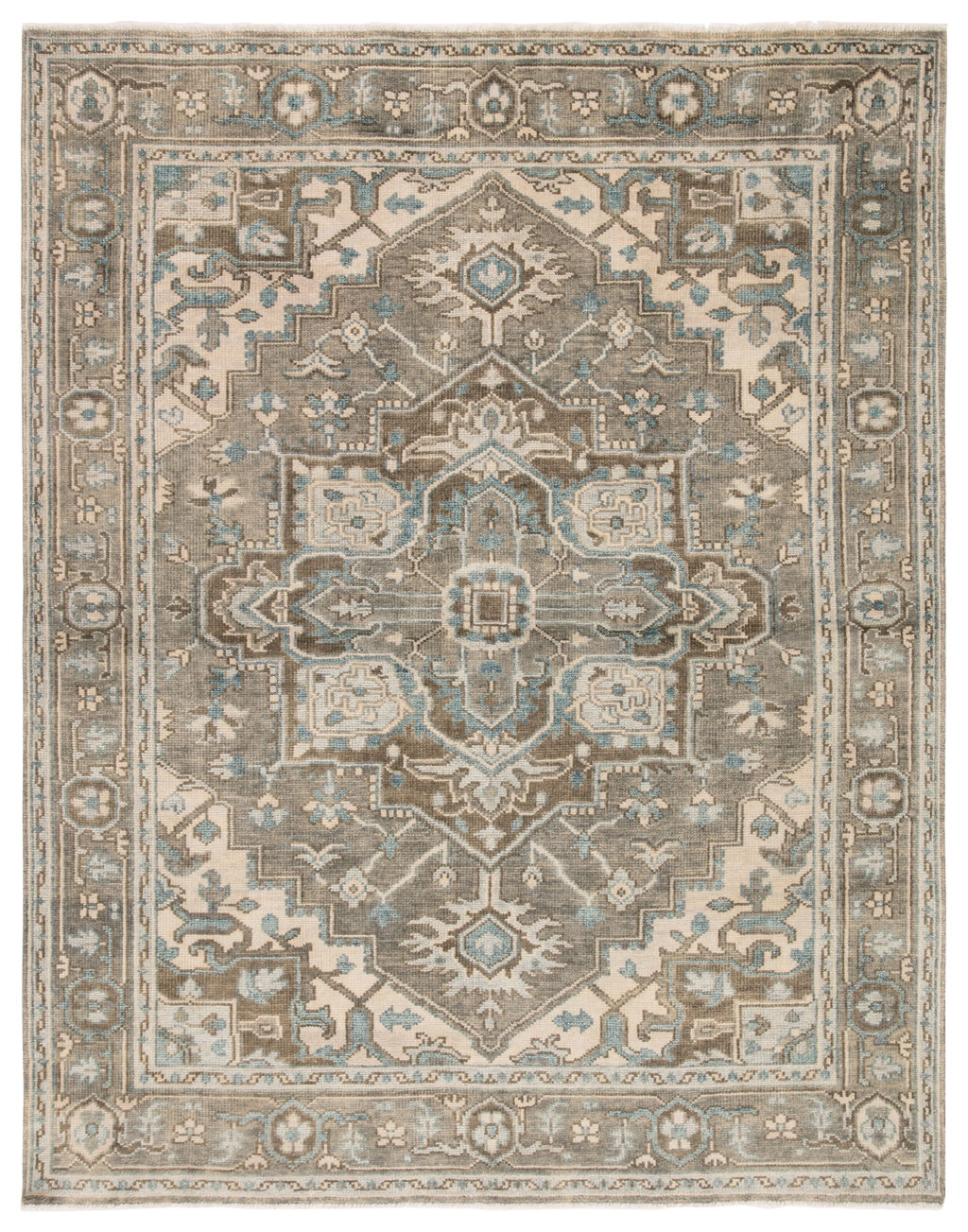 Preview image for Flynn Hand-Knotted Medallion Gray/ Blue Area Rug (6'X9')