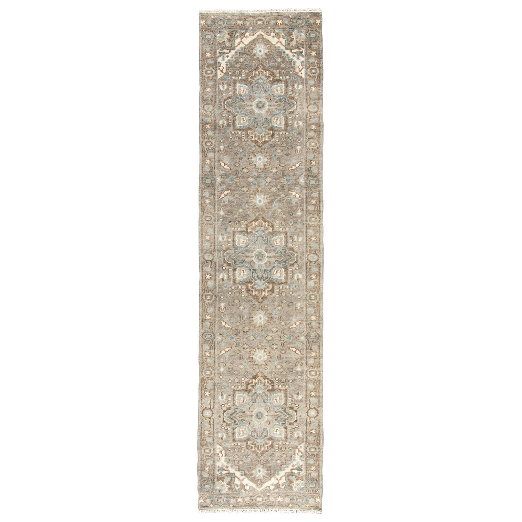 Flynn Hand-Knotted Medallion Gray/ Blue Runner Rug (3'X12')