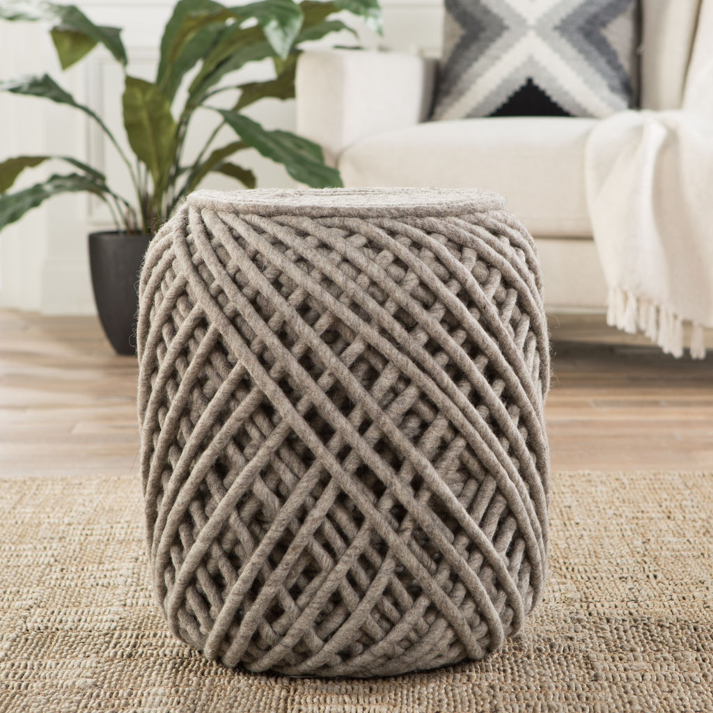 Jaipur Living Guna Textured Gray Cylinder Pouf