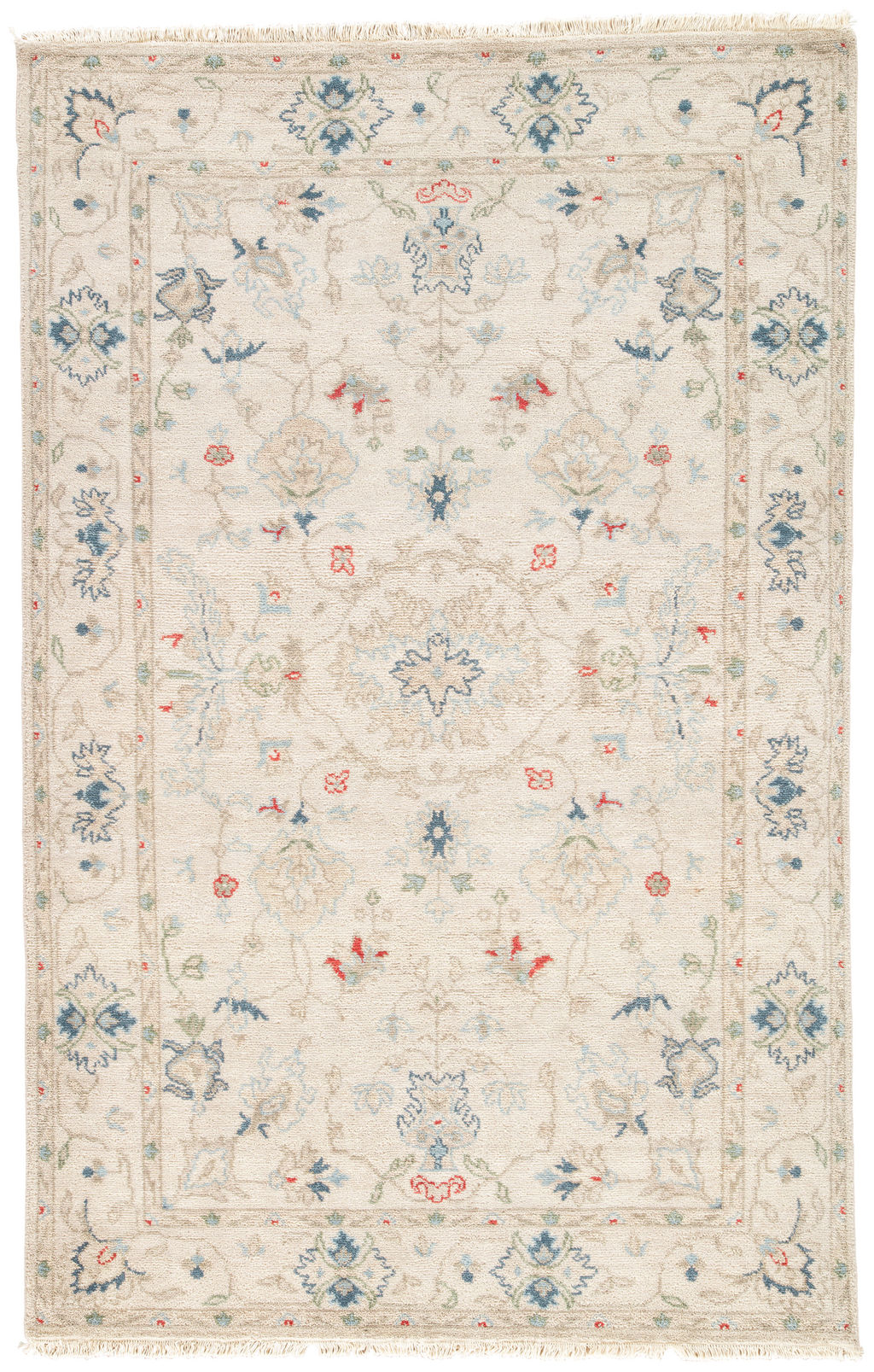 Preview image for Jaipur Living Hacci Hand-Knotted Floral Cream/ Blue Area Rug (10'X14')