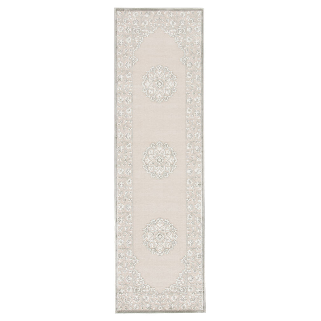 Malo Medallion Gray/ White Runner Rug (2'6"X8')