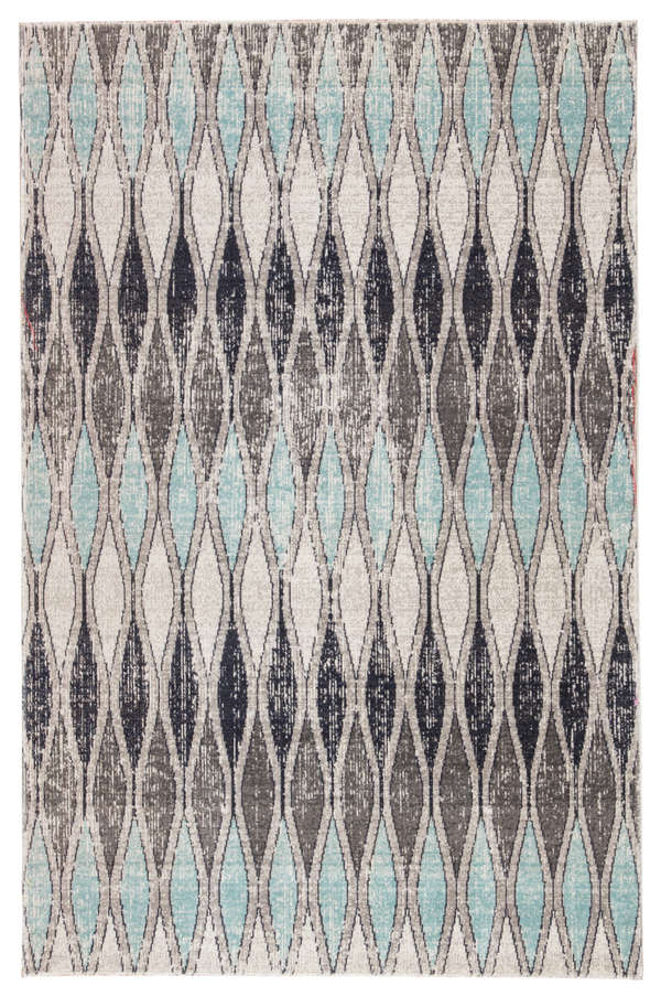 Indoor/ Outdoor Geometric Gray/ Blue Area Rug (5'3"X7'6")