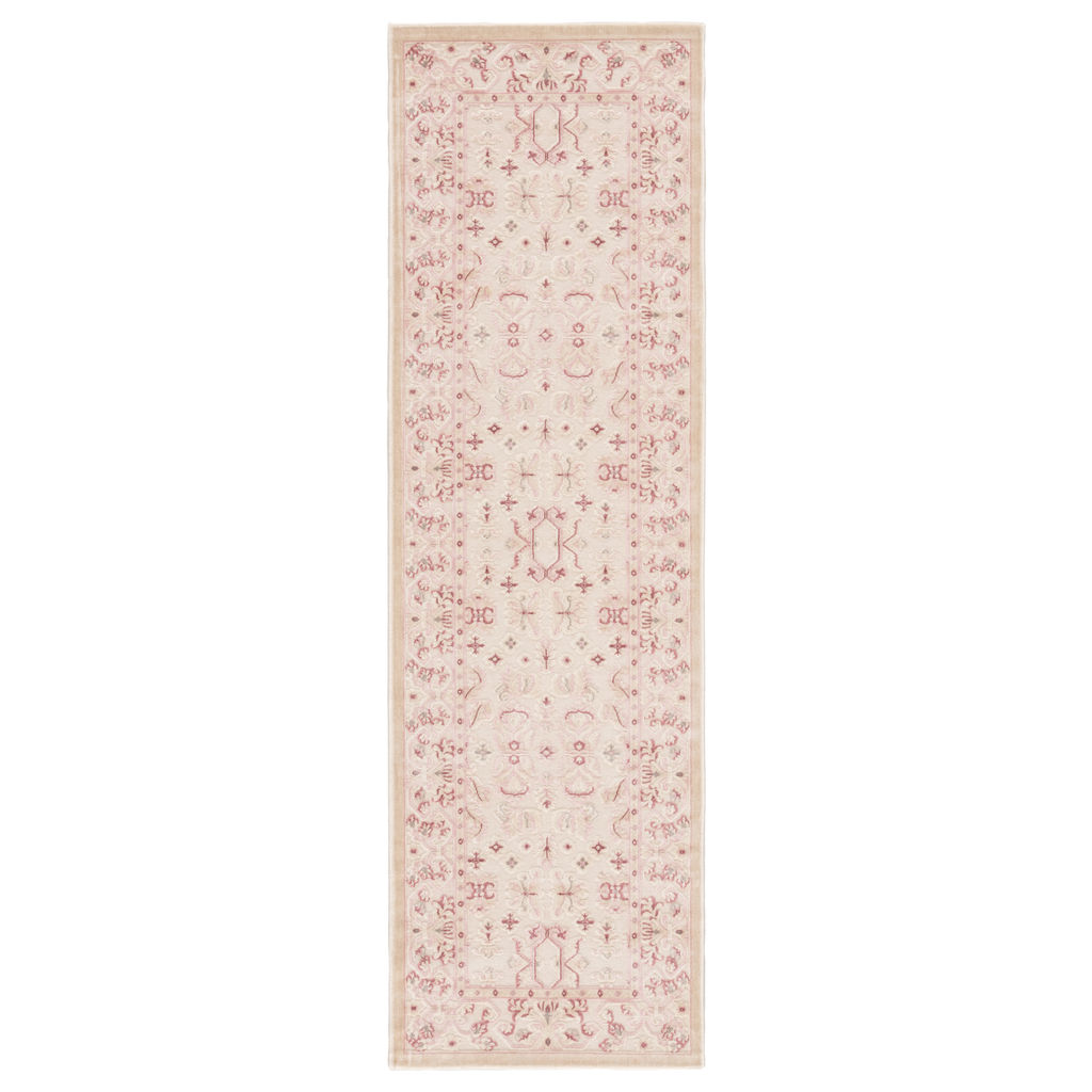 Regal Damask Ivory/ Pink Runner Rug (2'6"X8')