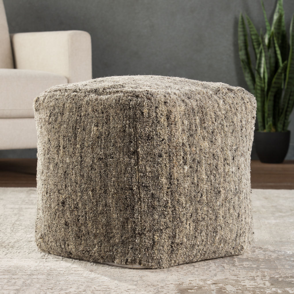 Sherwood Solid Gray/ Beige Cube Pouf