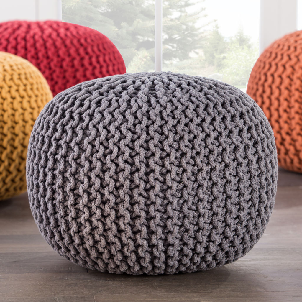 Spectrum Pouf Textured Gray Round Pouf