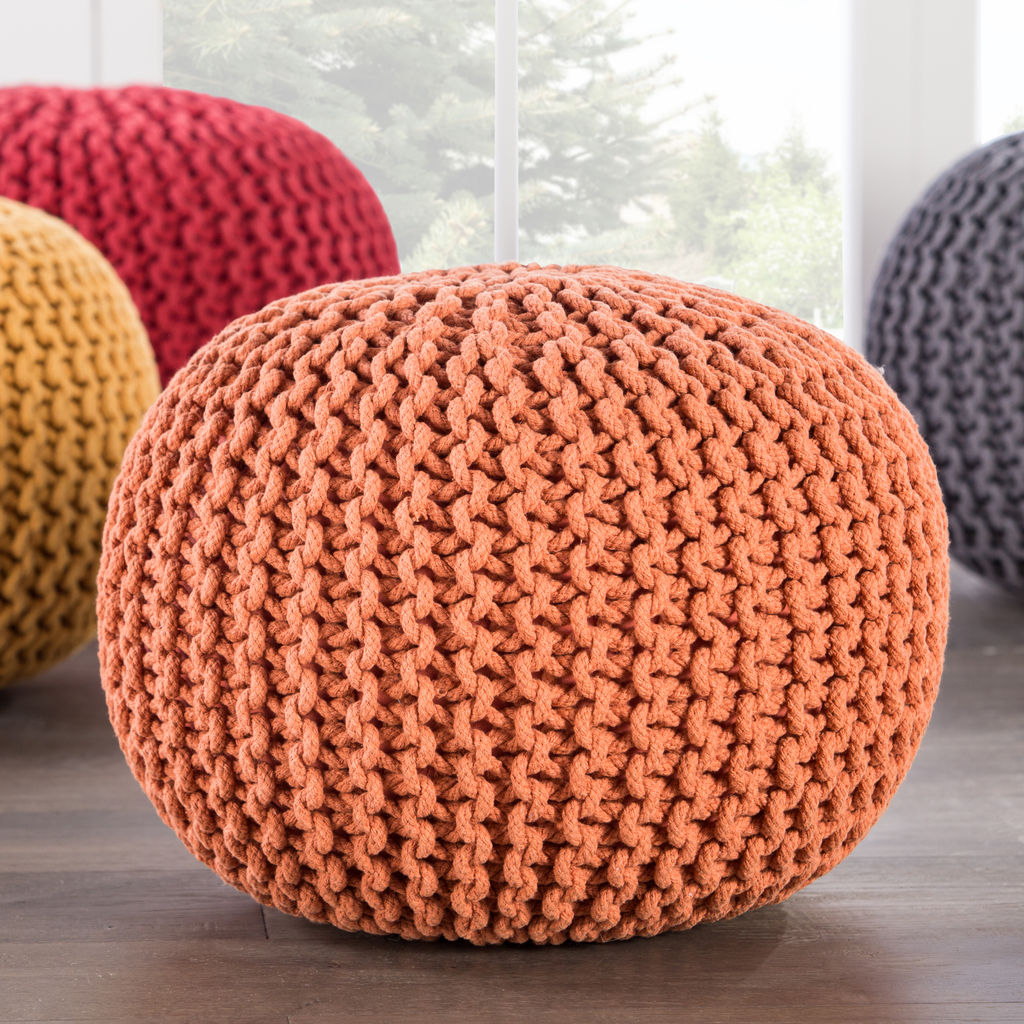 Spectrum Pouf Textured Orange Round Pouf