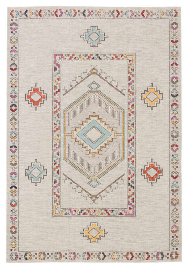 Indoor/ Outdoor Medallion Light Gray/ Multicolor Area Rug (8'10"X12')