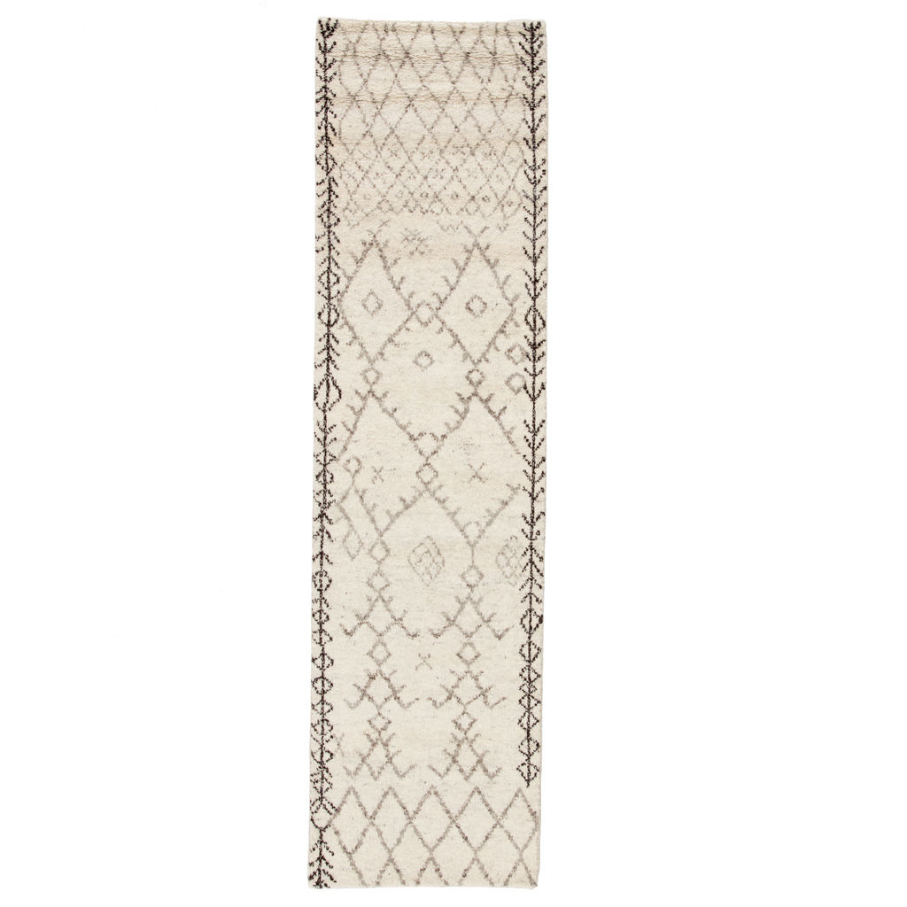Zola Hand-Knotted Geometric Ivory/ Brown Runner Rug (2'6"X10')