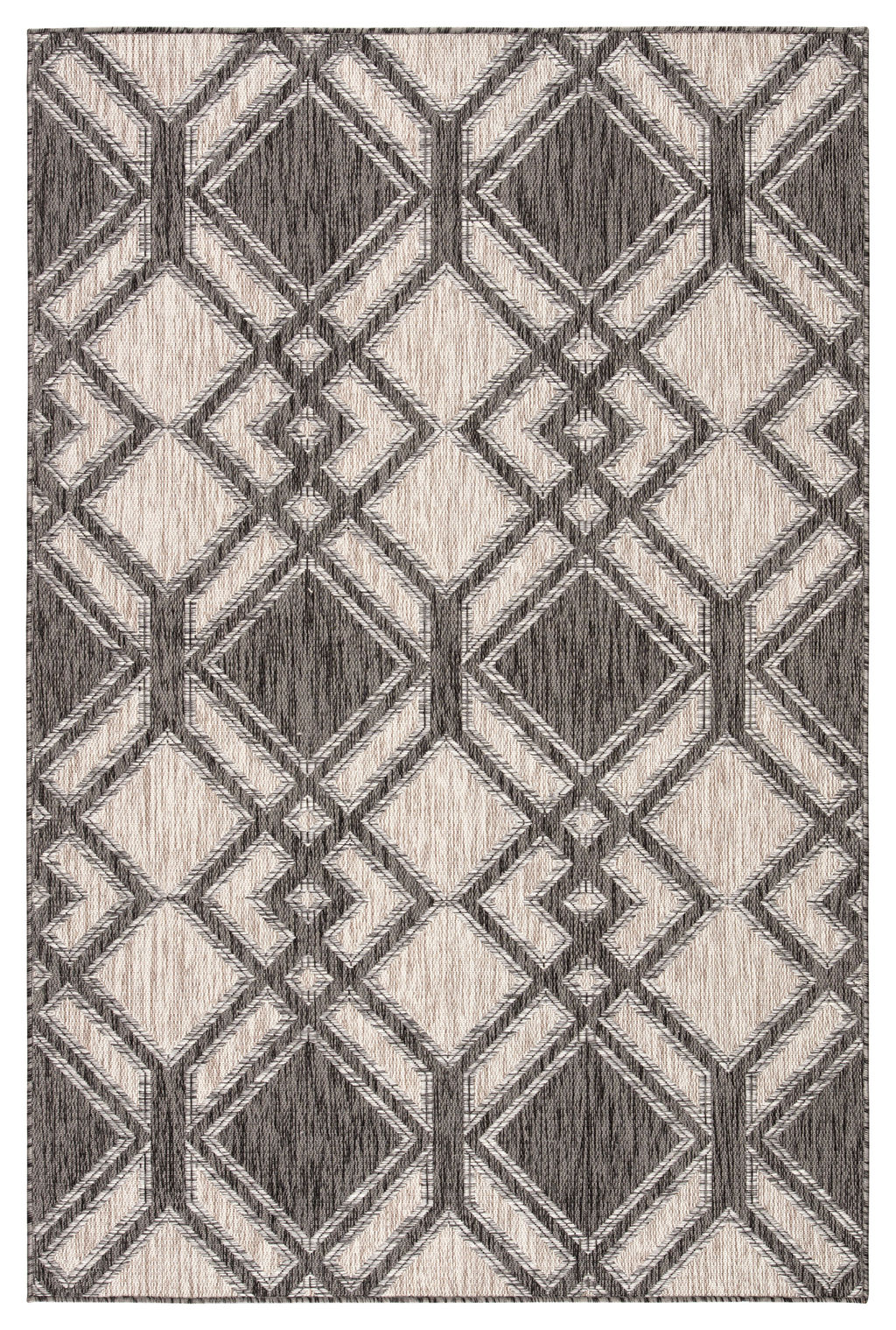 Samba Indoor/ Outdoor Trellis Black/ Ivory Area Rug (5'3"X7'6")