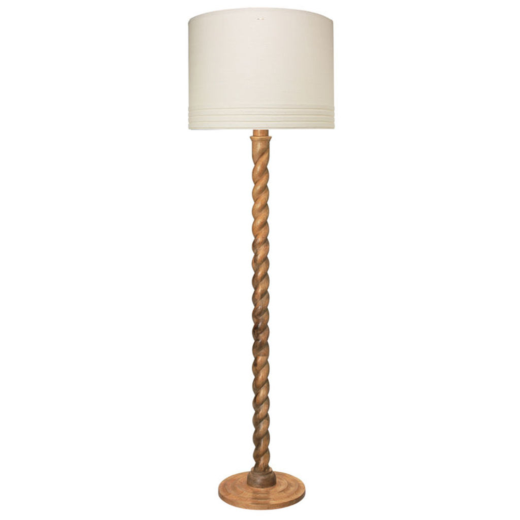 Preview image for Barley Twist Floor Lamp In Natural Wood With Large Banded Drum Shade In Sea Salt Linen