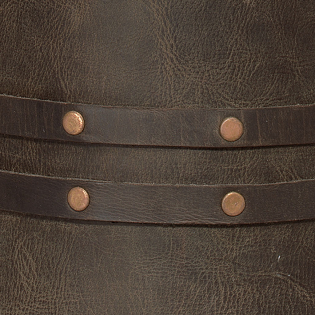 Barrel Table Lamp In Vintage Leather With Classic Drum Shade In Elephant Hemp