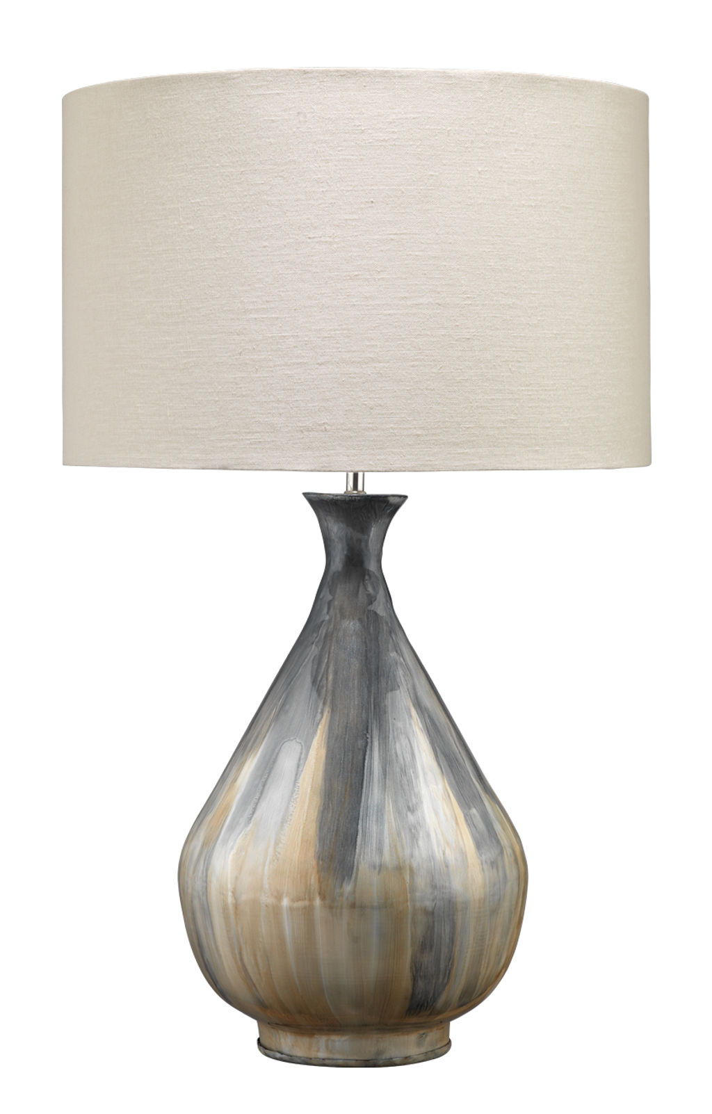 Daybreak Table Lamp In Grey Enameled Metal With Drum Shade In Stone Linen