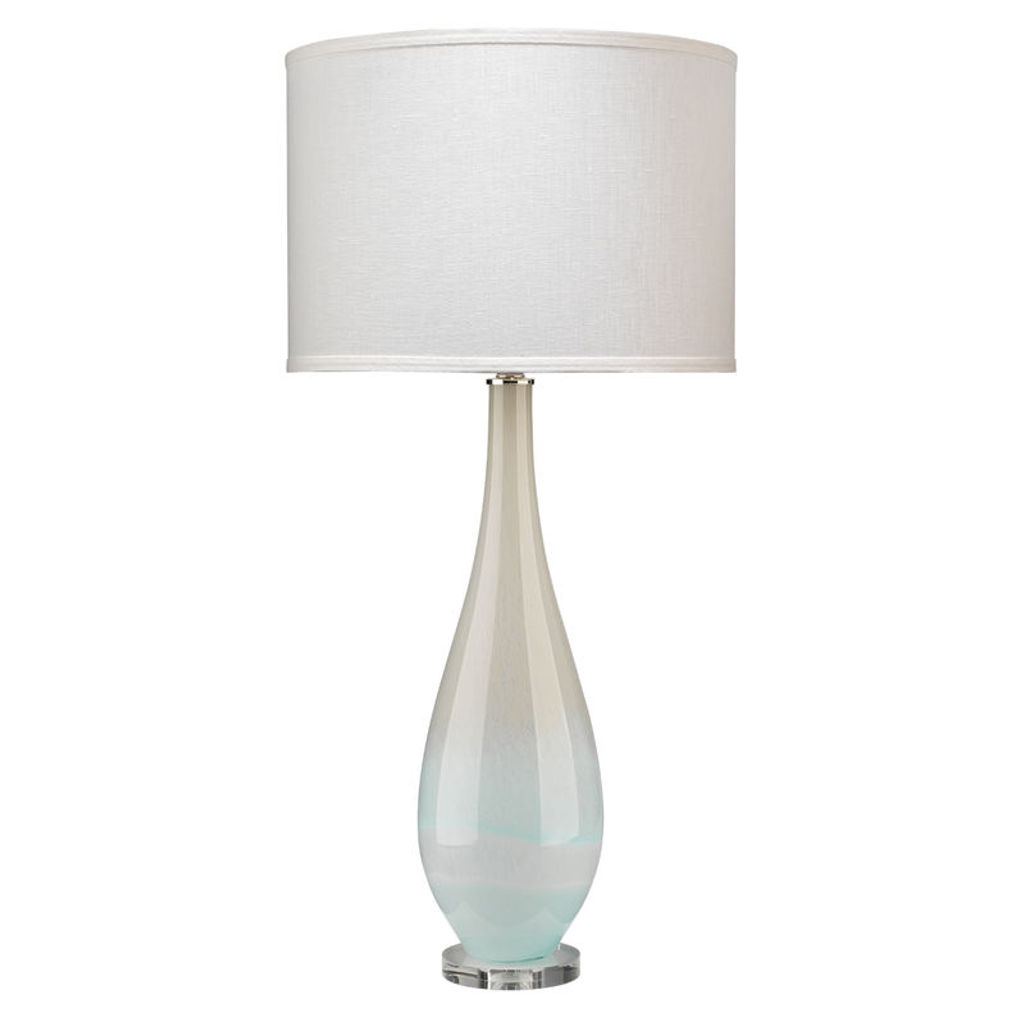 Preview image for Dewdrop Table Lamp In Sky Blue Glass With Classic Drum In White Linen