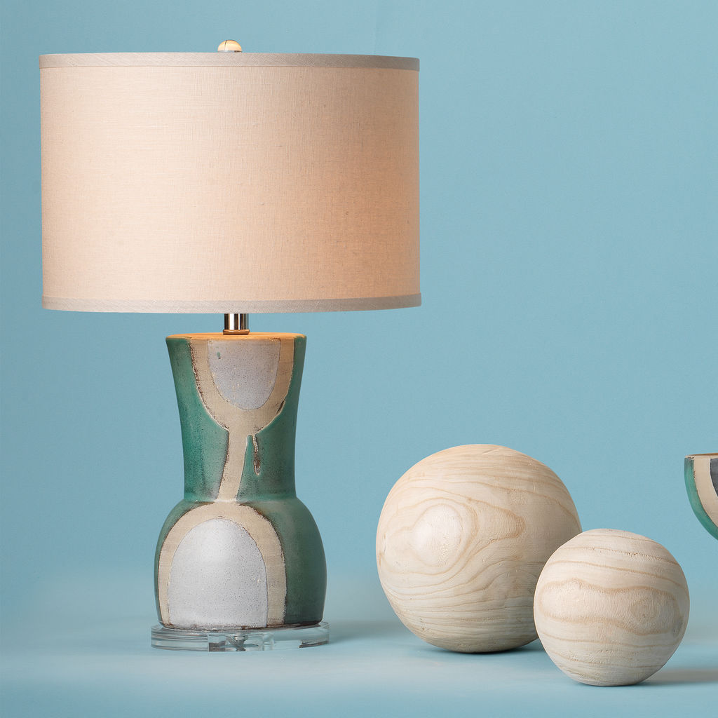 Estel Table Lamp In Aqua, Cream & Natural Ceramic