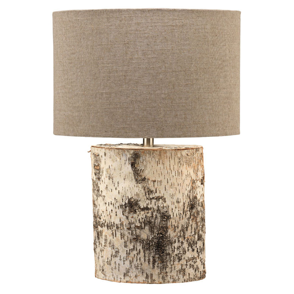 Forrester Table Lamp In Birch Veneer With Oval Shade In Natural Linen