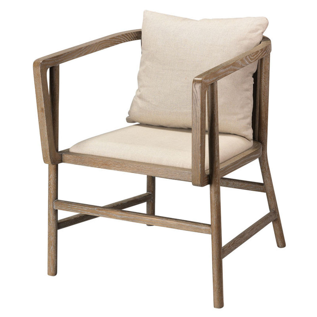Driftwood & White Linen Arm Chair (27.50"H x 22.30"W x 25.80"D)