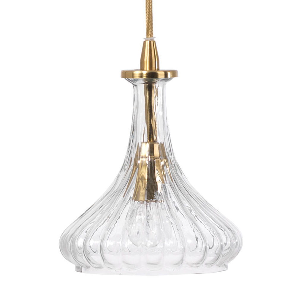 Isabella Carafe Pendant In Clear Glass With Brass Hardware