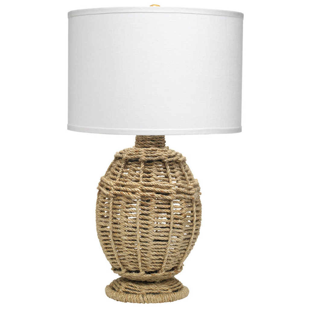 Jute Table Lamp With Shade In White Linen (15"D)
