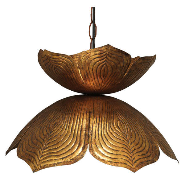 Large Flowering Lotus Pendant In Antique Gold ISLAND PENDANTS