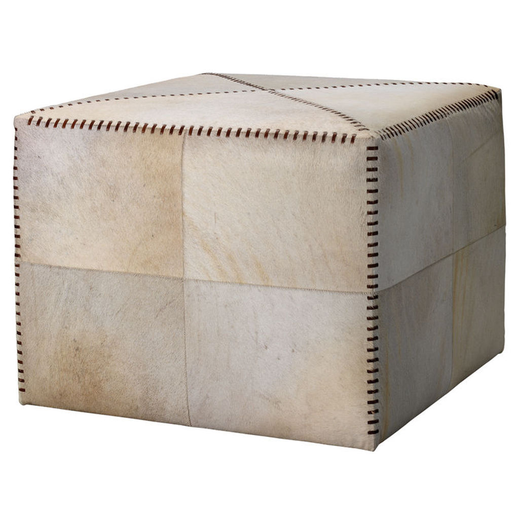 Large Ottoman In White Hide