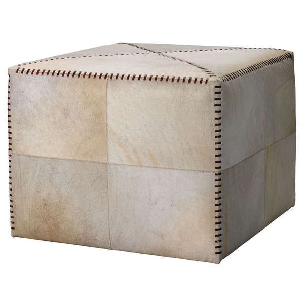 Large Ottoman In White Hide