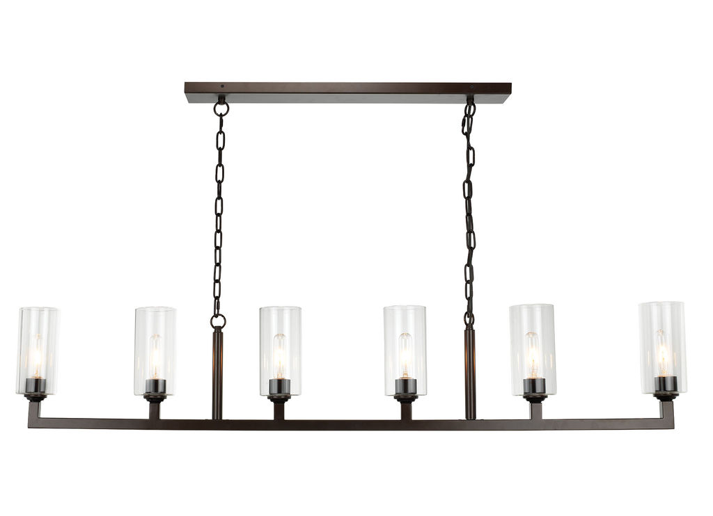 Linear Oil Rubbed Bronze & Clear Glass Chandelier (62"W)