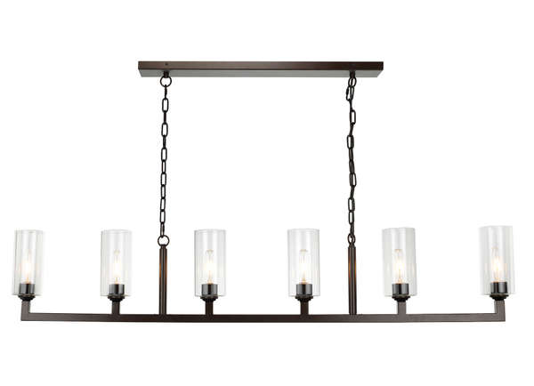 Linear Oil Rubbed Bronze & Clear Glass Chandelier (62"W)