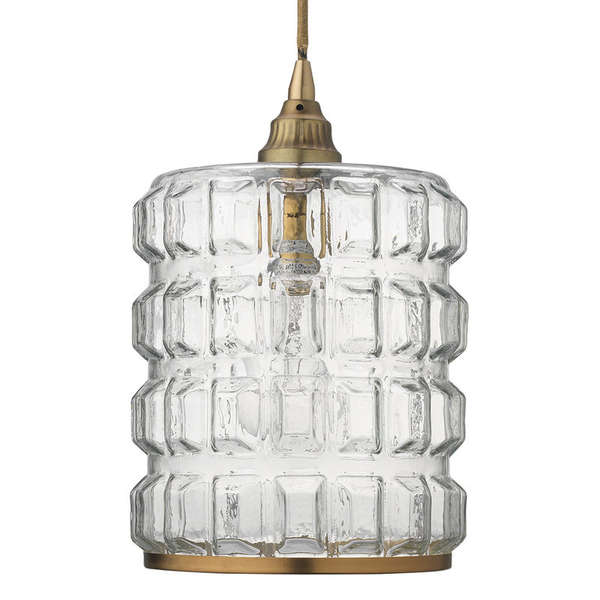 Madison Pendant In Clear Glass With Antique Brass Hardware