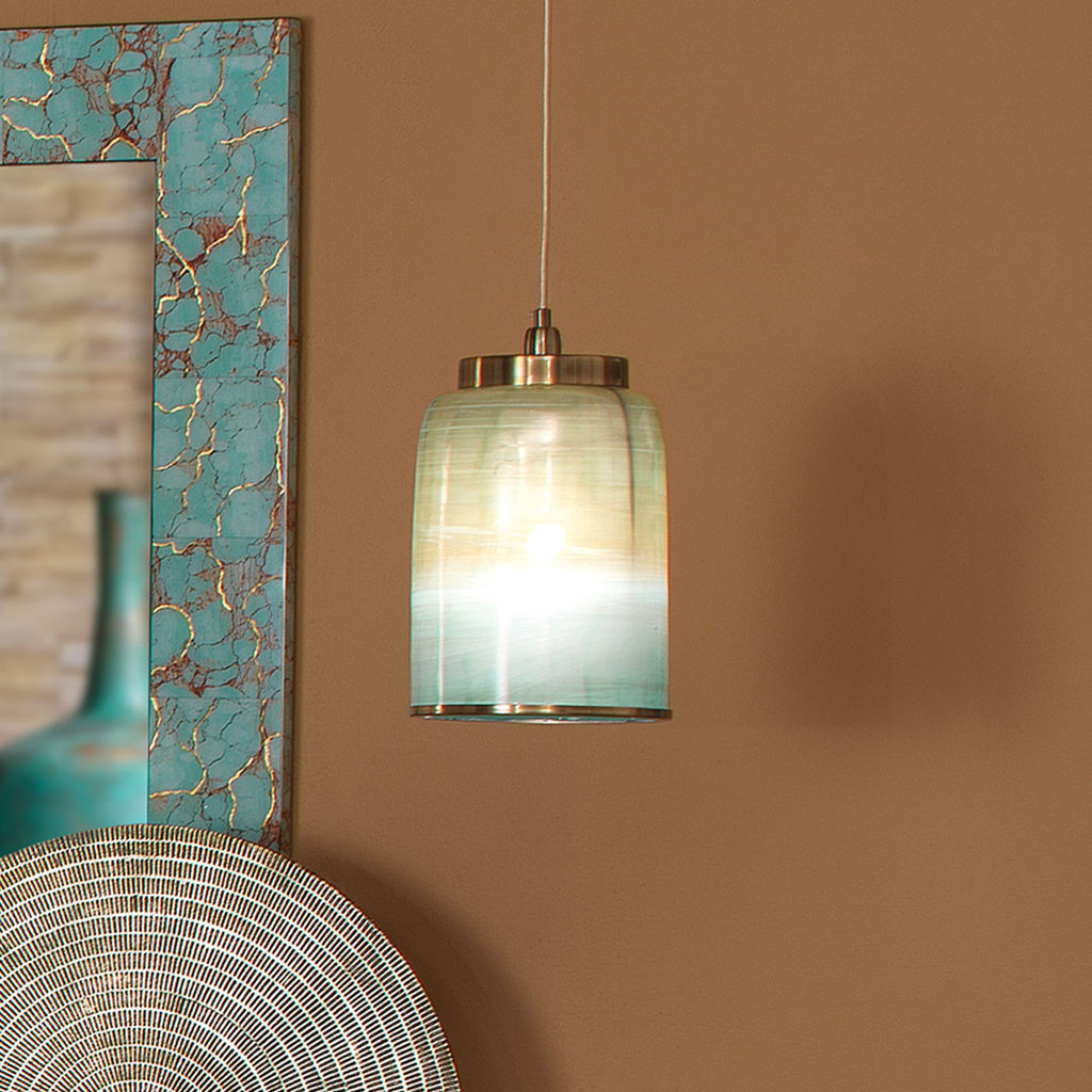 Medium Vapor Pendant In Aqua Metallic Glass