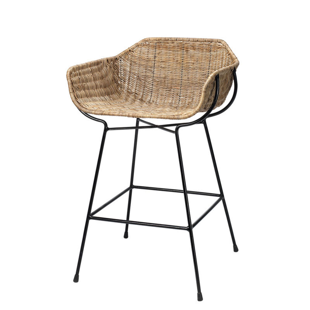 Preview image for Molded Rattan Counter Stool, Rattan + Black Steel