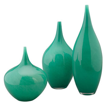 Nymph Decorative Vases In Emerald Green Glass (Set Of 3)