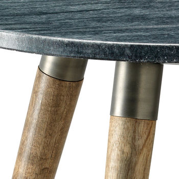 Orville Side Table In Grey Marble With Natural Wood