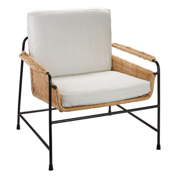 Rattan Lounge Chair, Rattan + Black Steel