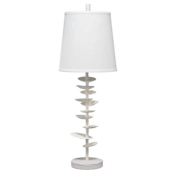 Petals Table Lamp In White Gesso With Cone Shade In Off White Linen